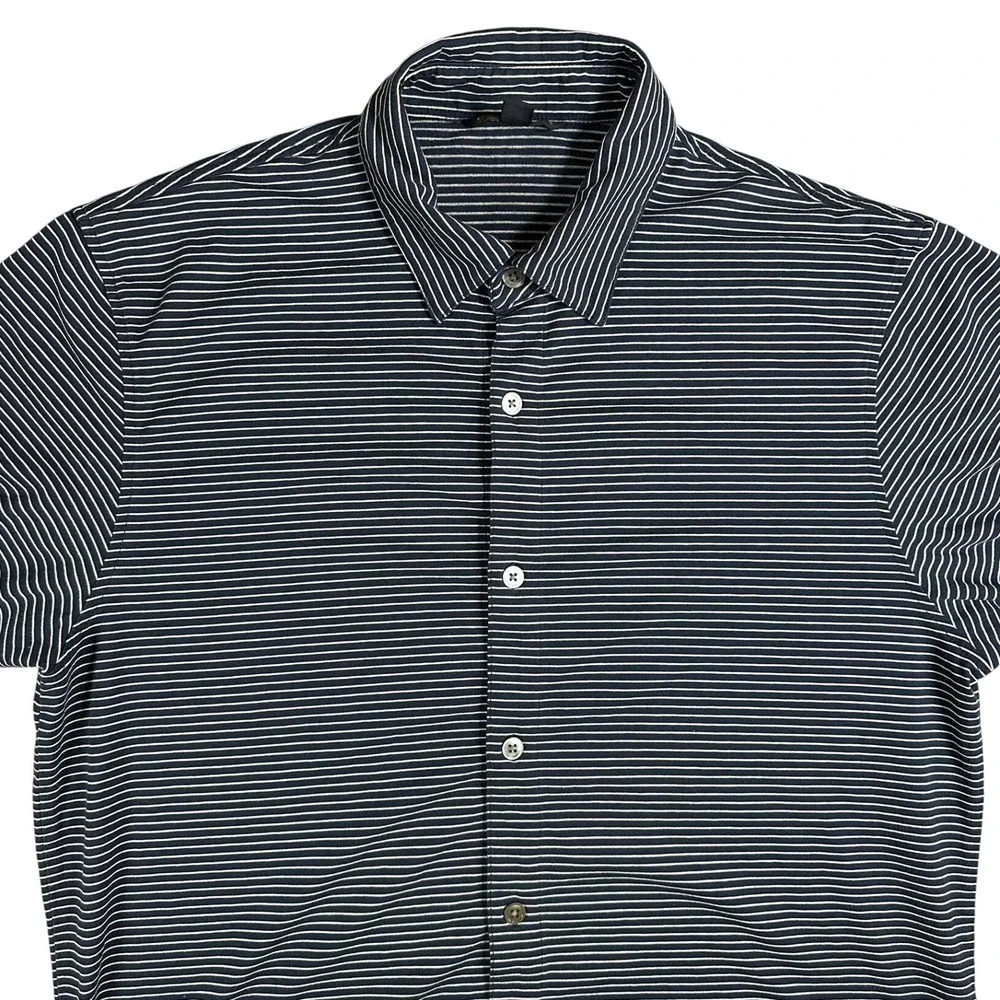 Banana Republic Mens Striped‎ Short Sleeve Button Up Polo Shirt Large Navy White